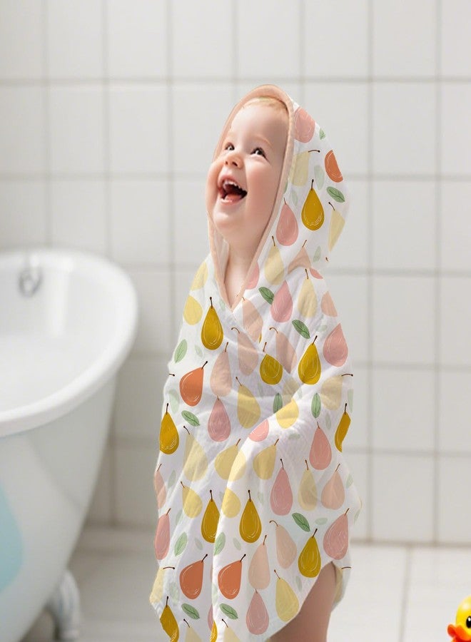 CoolaPeach Muslin Hooded Baby Towels,2 Pack Baby Bath Towels,Large 31.5x31.5Inch,Hooded Towels for Baby and Infant,Soft&Absorbent(Strawberries and Pears) - Image 3